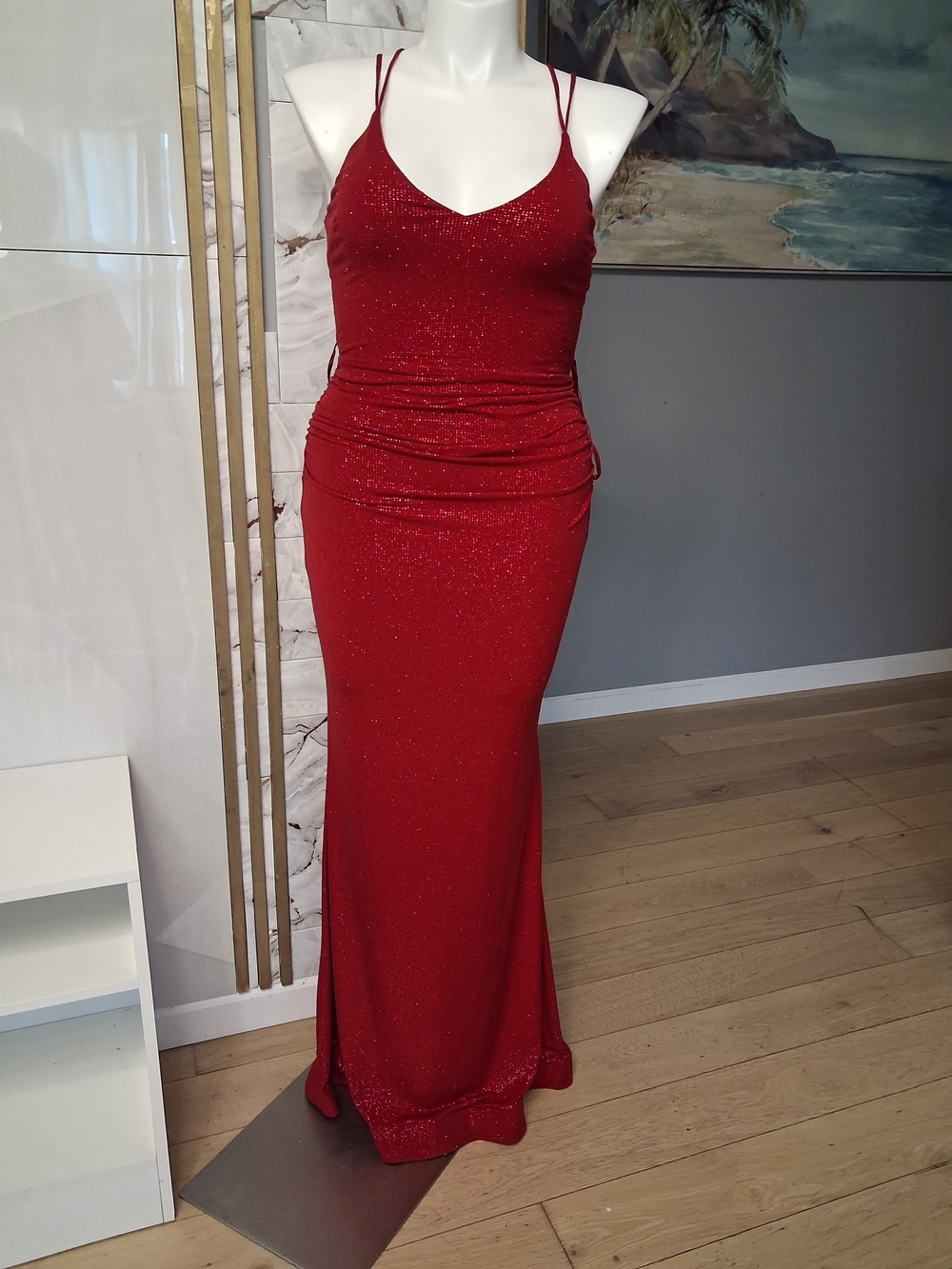 Red Sparkle Strappy Evening Gown